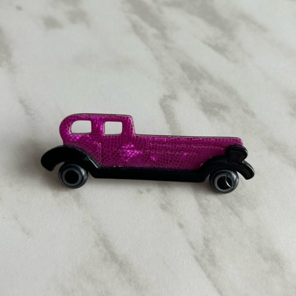 Vintage Lea Stein Brooch Pin - Purple Car